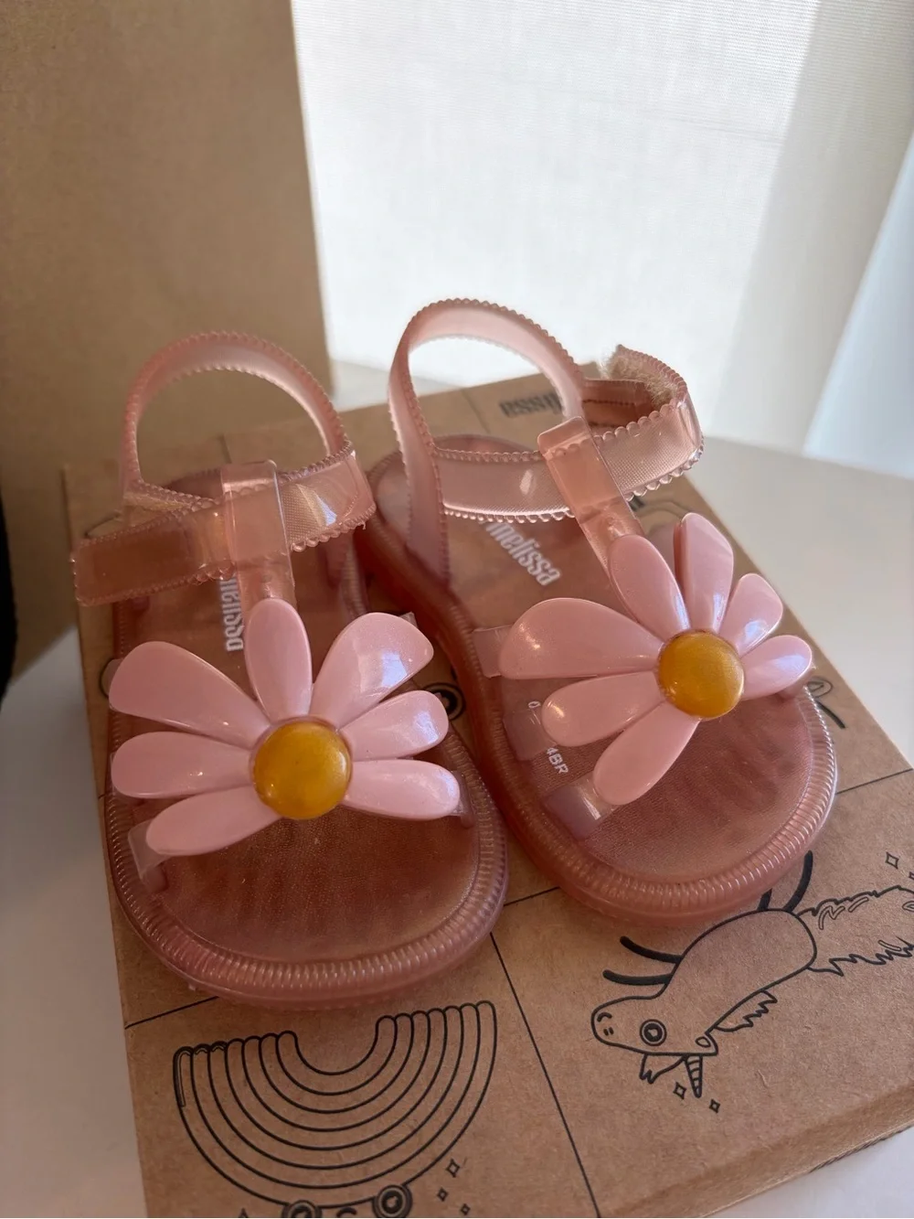 NWOT Mini Melissa Rose Gold Jelly Sandals with Pink Daisy Accent